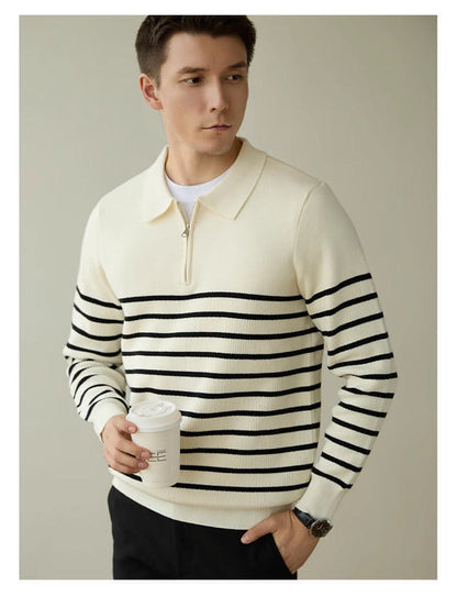 Men's Spring And Autumn New Half Zipper Striped Business Casual Sweater