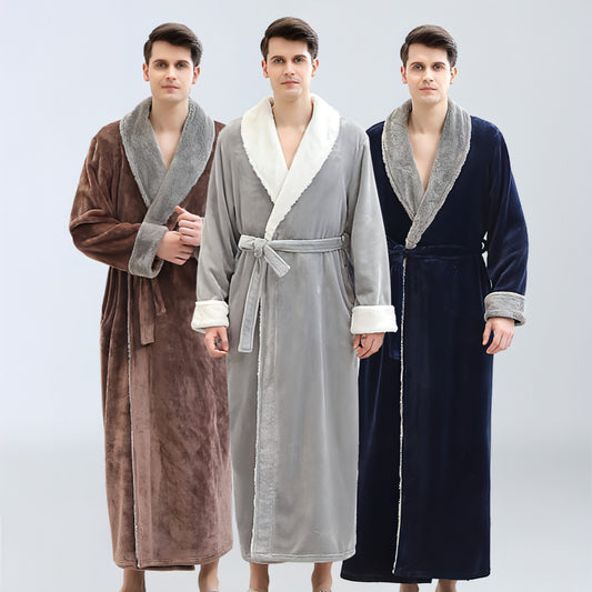 Winter de inverno masculino plus size longa roupão de banheira lã de pijamas de comprimento total