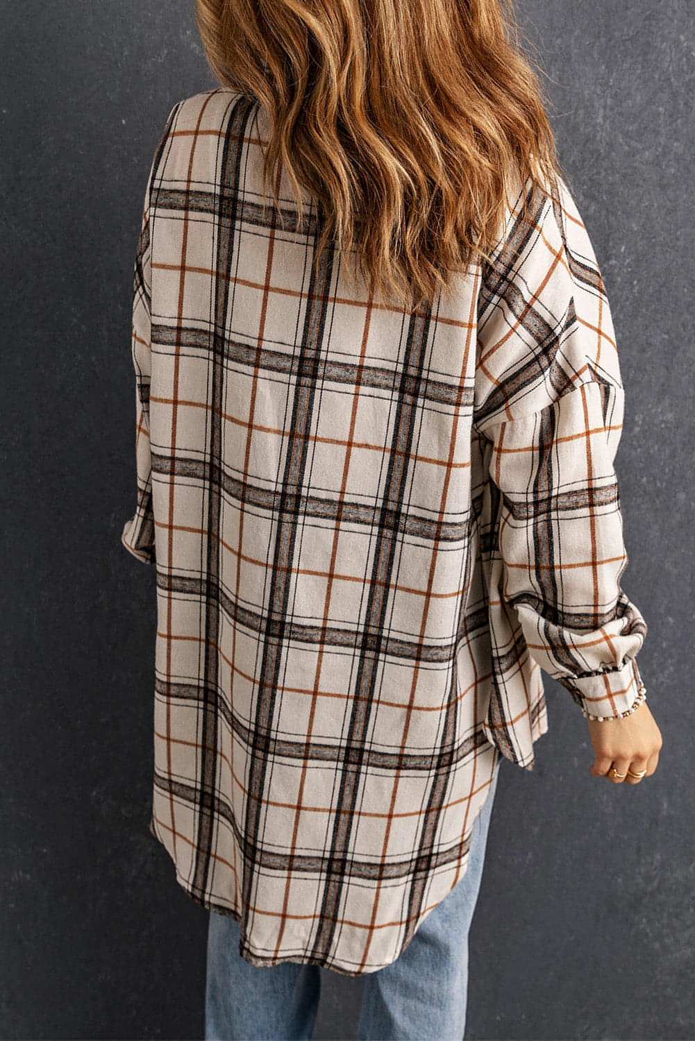 Wit oversized plaidpatroon Shacket met spleten