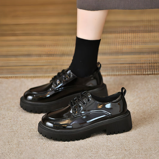 Platform Leather Shoes Women's British Style Slimming