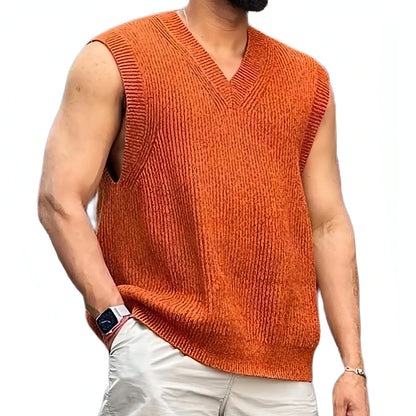 Knitwear Street Slim Fit V-neck Sleeveless Vest Sweater Men