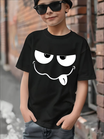 Niedliches T-Shirt für Herren mit lustigem Cartoon-Gesichtsaufdruck – ansprechende Bilder, lässige Kurzarm-T-Shirts für Jungen – coole, leichte und bequeme Sommerkleidung