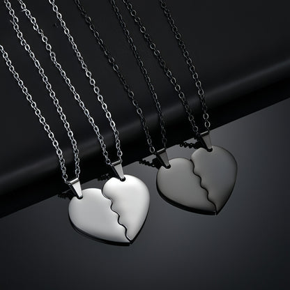 Stainless Steel Double Half Heart Puzzle Necklace