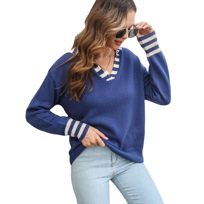 Striped Lapel Sweater Women's