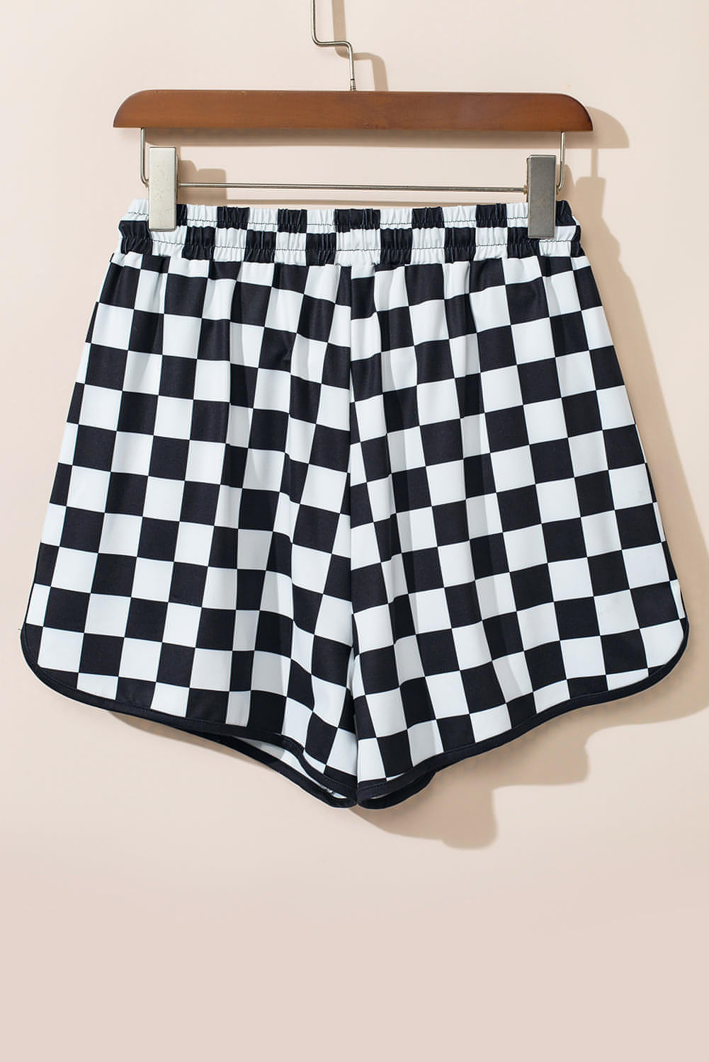 Shorts casuais de cintura elástica de cordão quadriculado pretos quadriculados