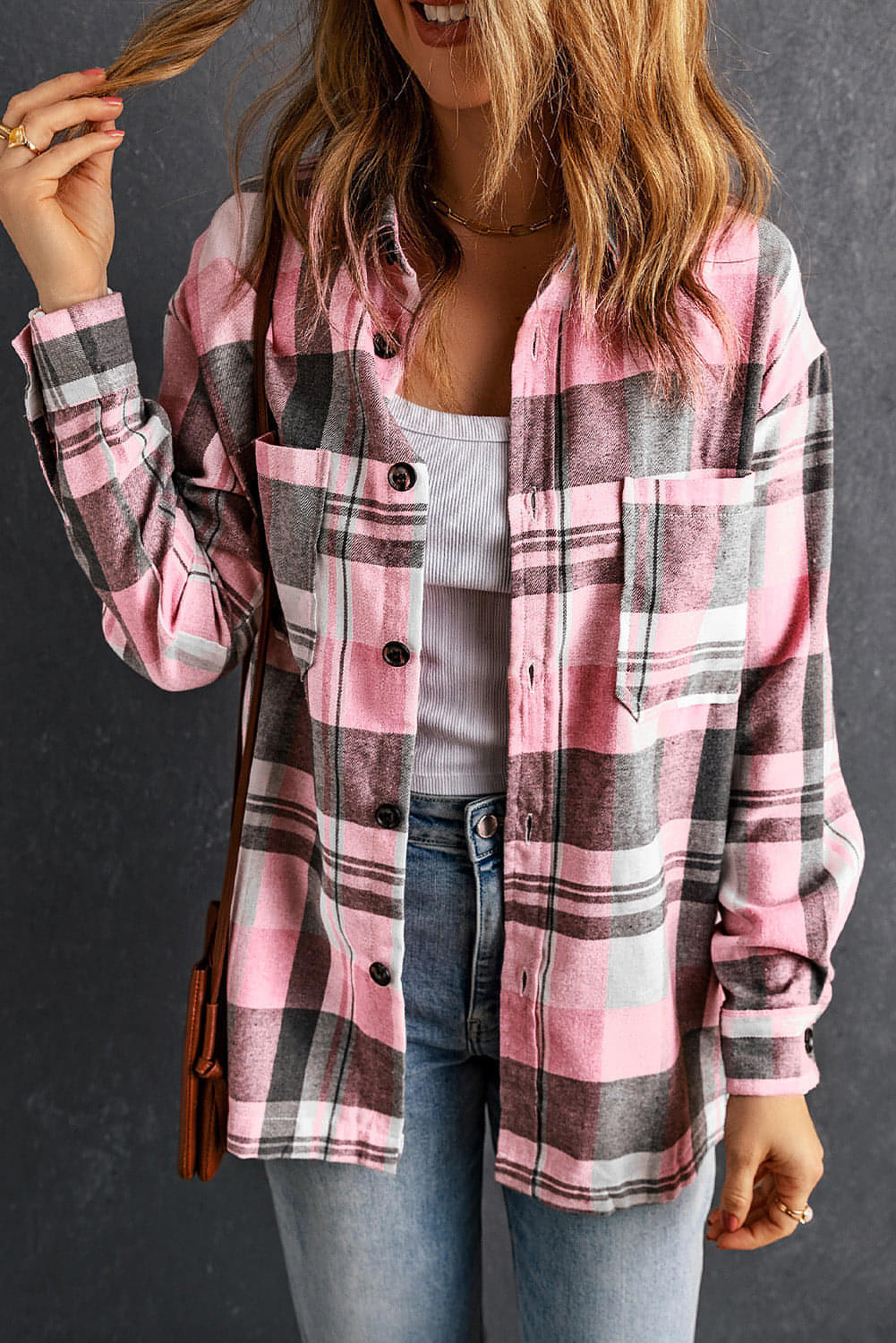 Rosa Plaid -Knopf -Up -Patch -Pocket -Shirt