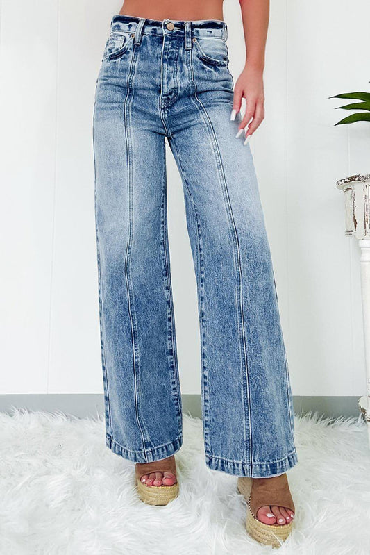 Dusk Blue Central Central Creamed perna larga de jeans