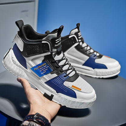 High-Top Leather Panel Casual Sneakers