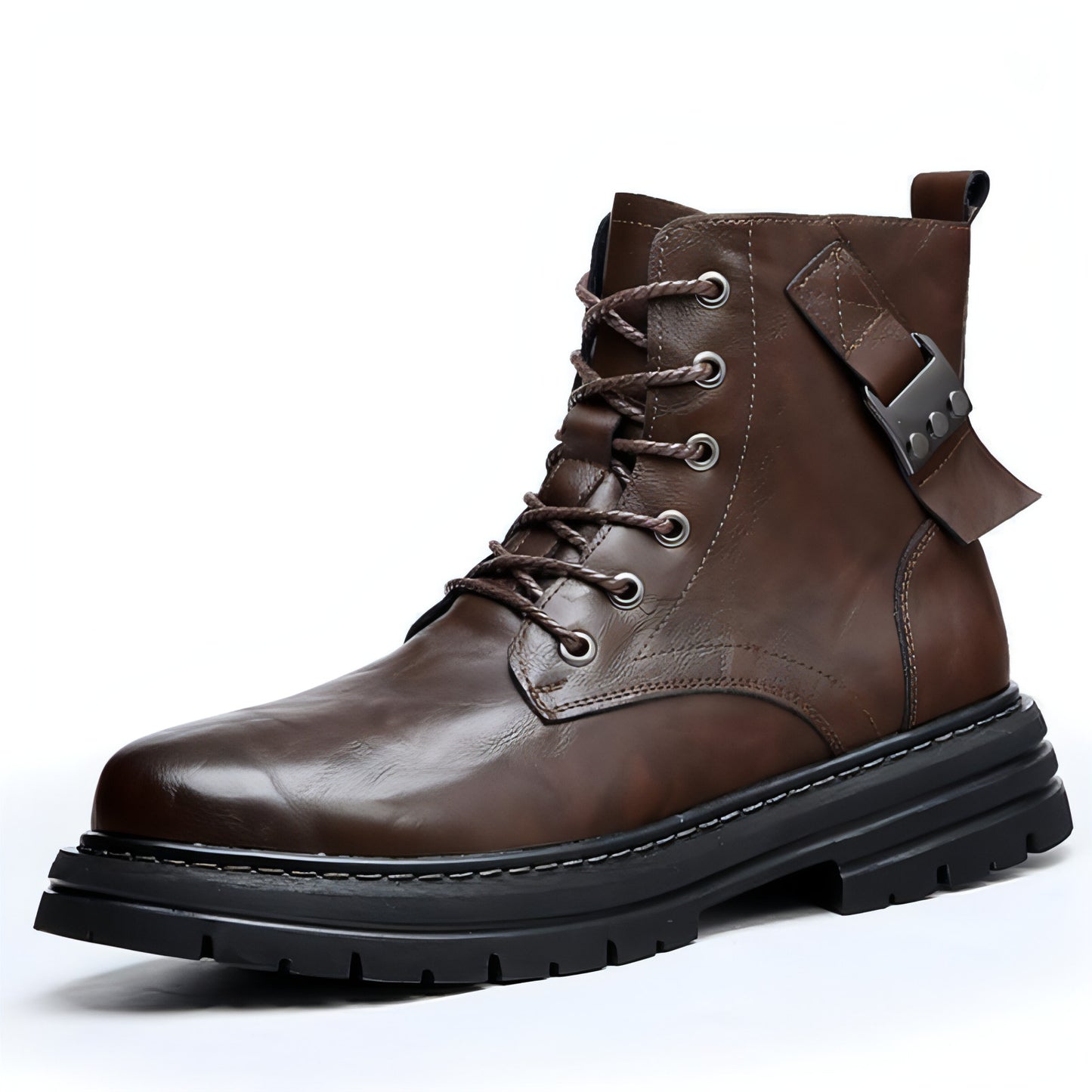 Autumn And Winter Cowhide Casual Mens Boots Thick Bottom Round Toe Warm