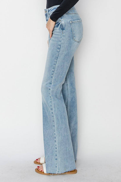 RISEN Full Size High Rise Raw Cut Hem Bootcut Jeans