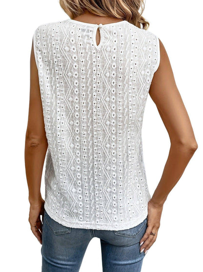 Women's Lace Stitching Solid Color Vest Women's See-through Round Neck Top T-Shirt