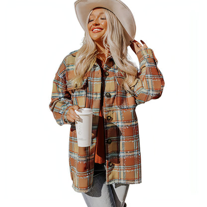 Loose Plaid Coat Women's Fashionable Outerwear Long-sleeved Top jacket