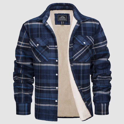 A1. Fleece Lined Men's Jacket Long Sleeve Lapel Plaid