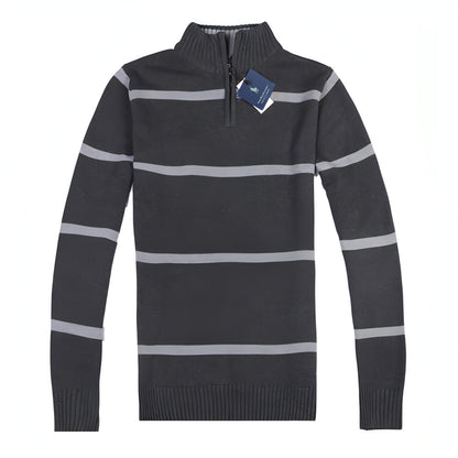 Slim Long-sleeved Casual Knit Sweater Men With Striped Wool