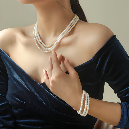 Freshwater Pearl Necklace Three Layer Design