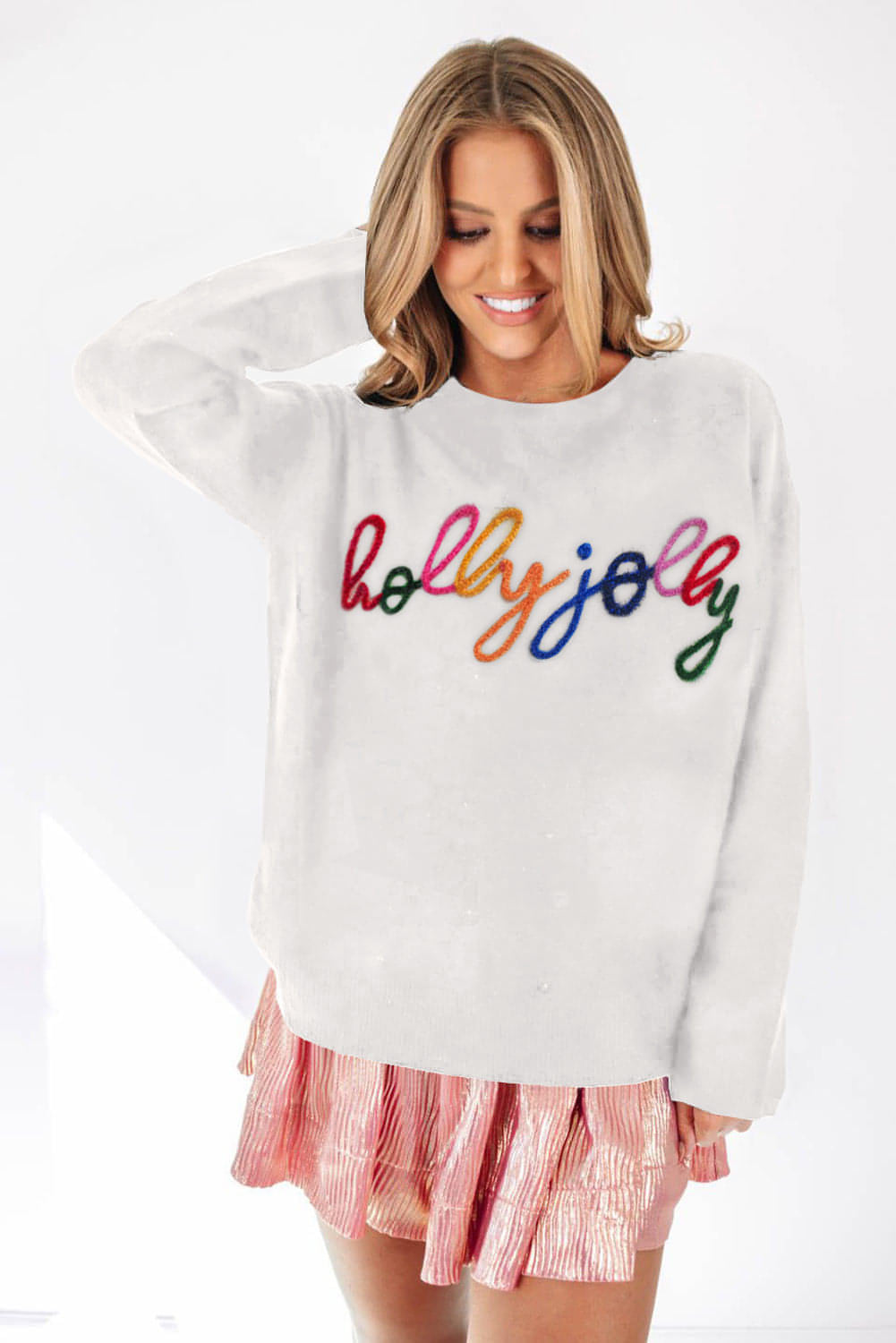 Maglione casual bianco Holly Jolly girocollo