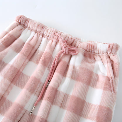 Pantalones de pijama de franela para parejas, a cuadros, para mujer, otoño e invierno, tallas grandes, gruesos