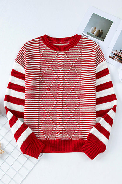 Red Stripe Geométrico Texturizado Drop Sweater