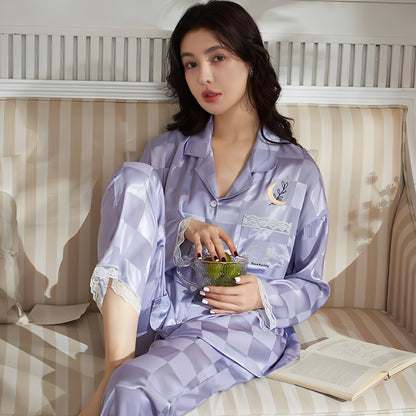 Women's Long-sleeved Ice Silk Thin Homewear Pajamas