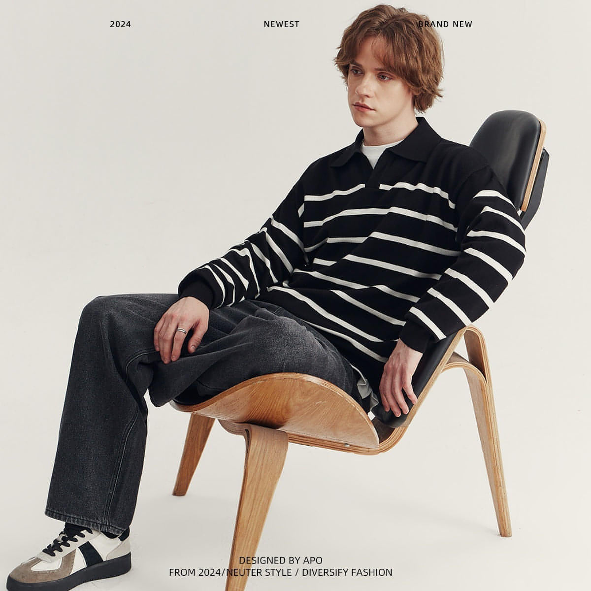 High-grade Loose Contrast Color Striped Sweater Long Sleeve Inner Wear Sweater For Men