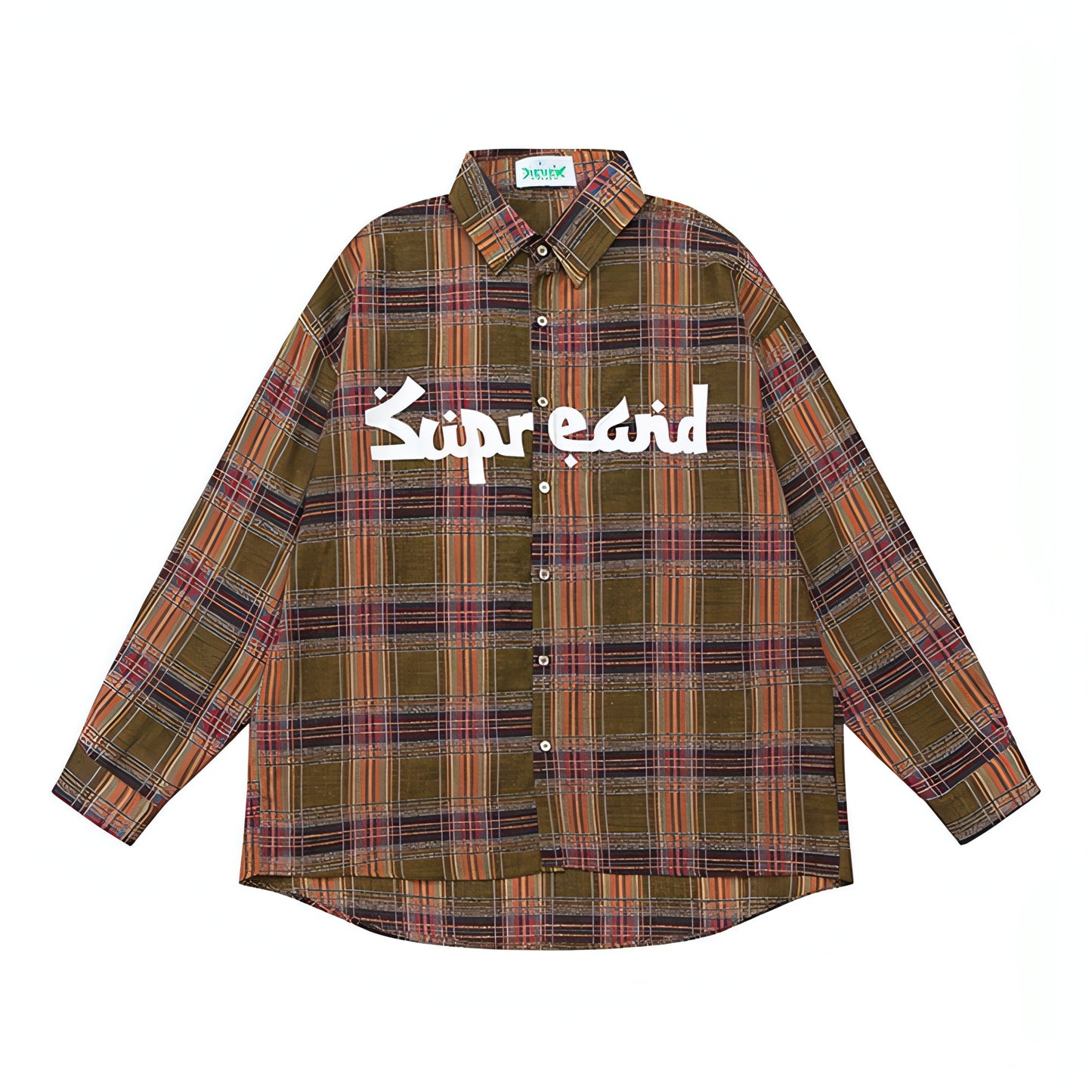 Color-contrast Check Letter Printed Long Sleeve DressShirt