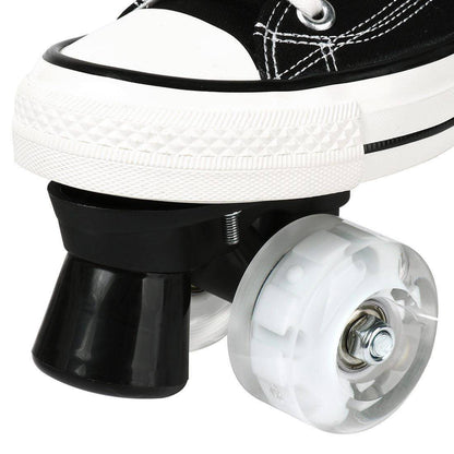 Canvas Black White Double Row Skates Adult Flash Roller Skating Rink Roller Skates