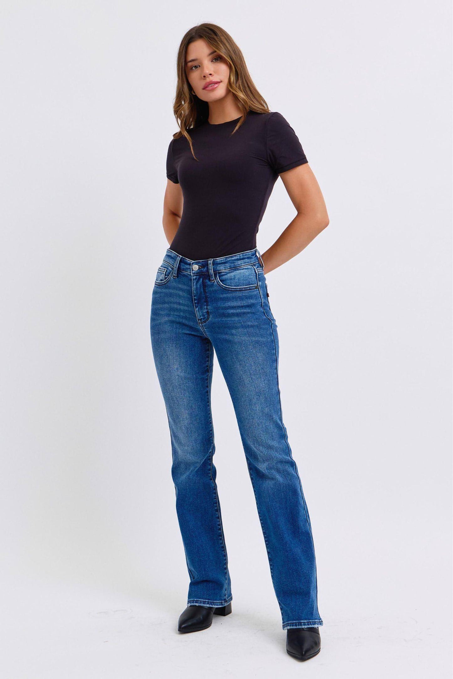 Judy Blue Tam Boy Run Orta Bel Bootcut Jeans, Termal Astarlı