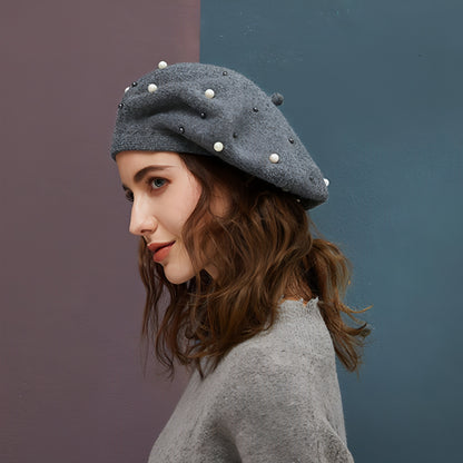 Autumn and winter all-match pearl beret adult hat