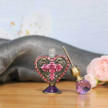 Magical 4ml Small Heart-shaped Hand Painting Flower Rhinestone-embedded Perfume Bottle