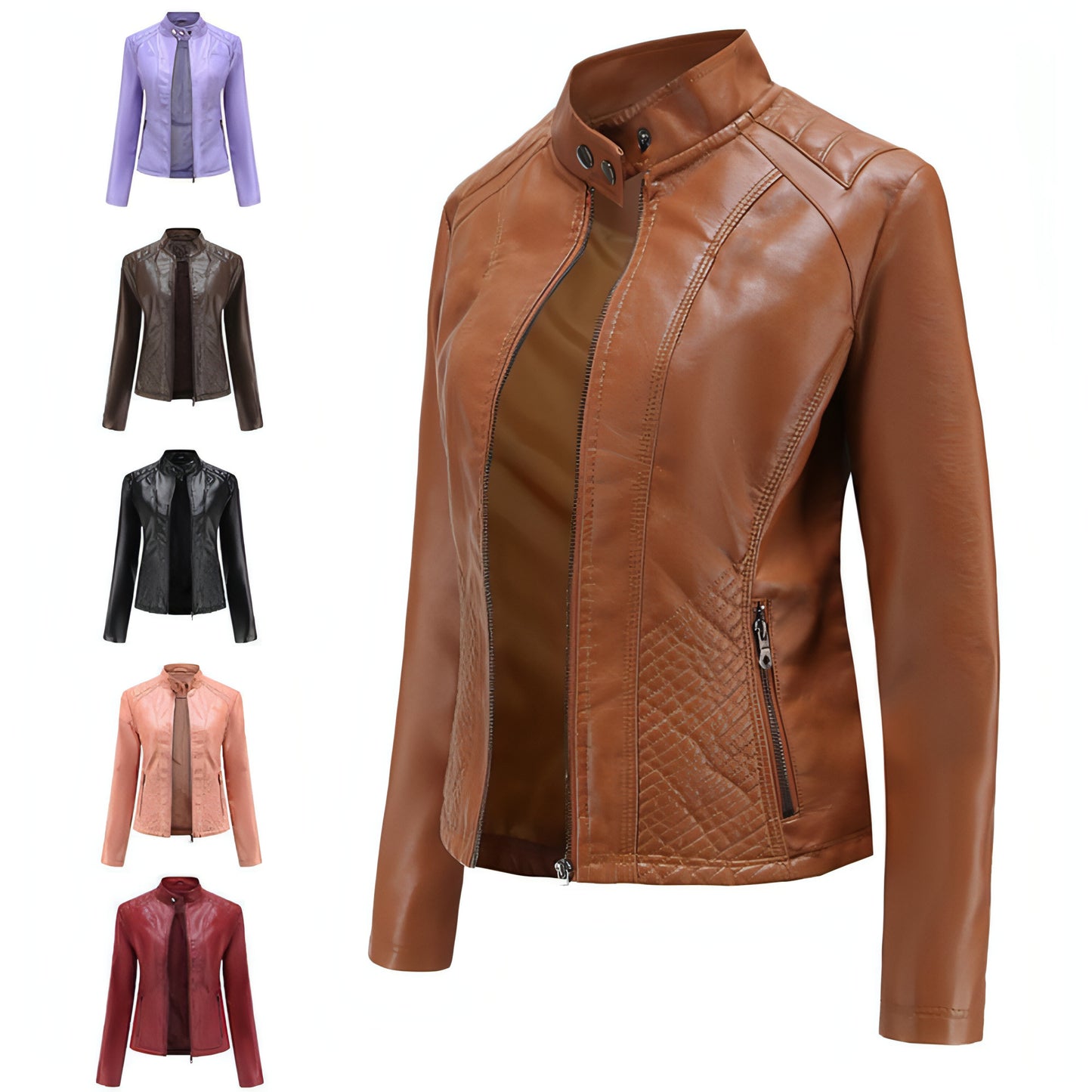 Simple European And American Trend Thin Coat Long Sleeve Motorcycle Jacket Women