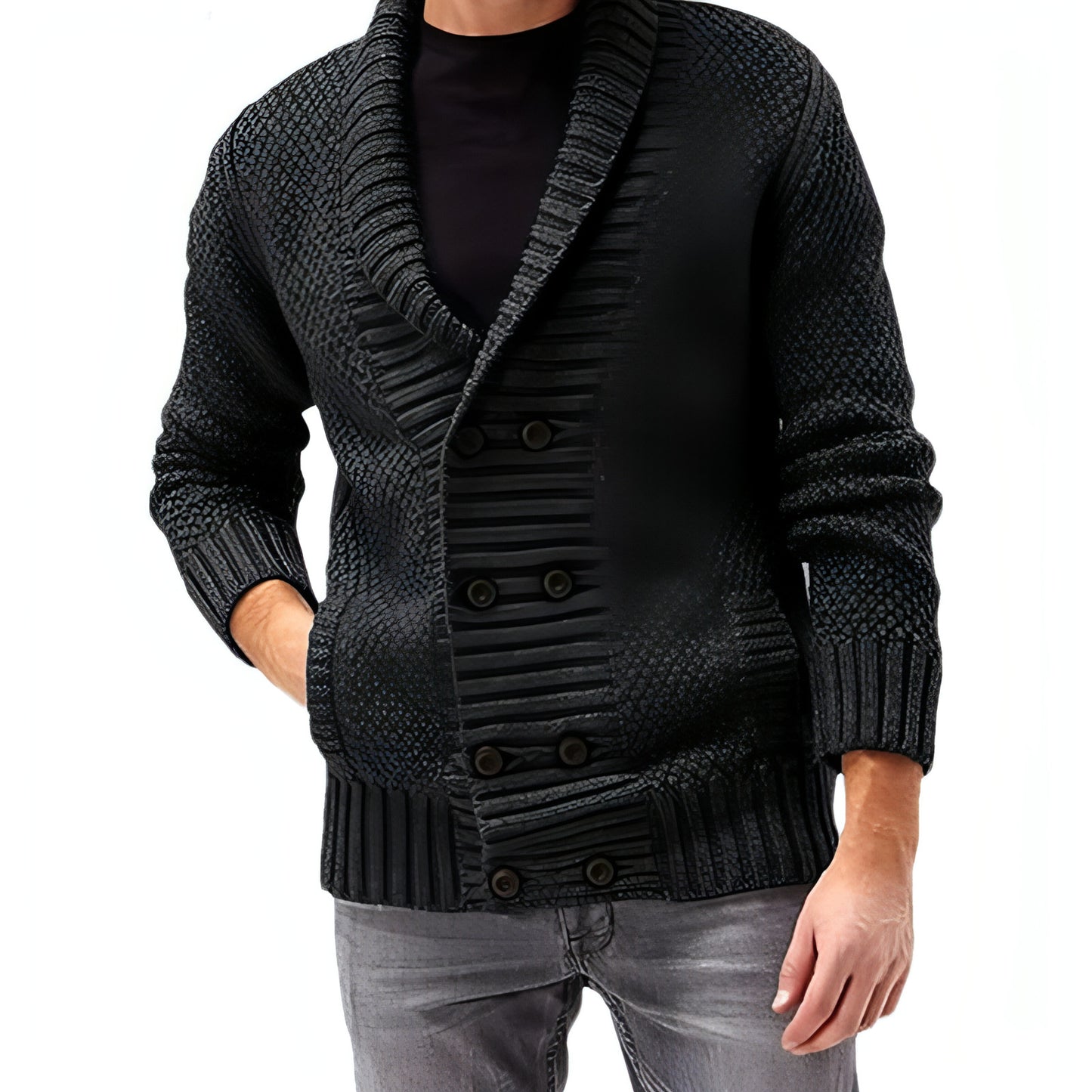 Fashion Simple Solid Color Men's Comfortable Long Sleeve Lapel Sweater