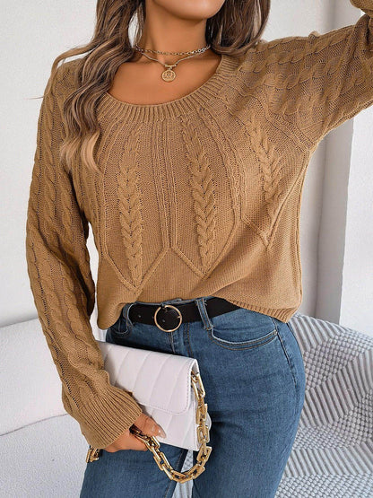 Leisure Solid Color Twist Long Sleeve Pullover Sweater Women