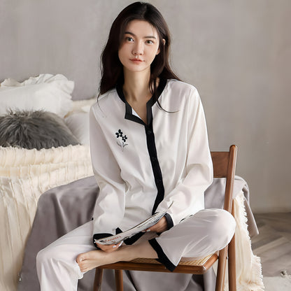 Women's Long-sleeved Ice Silk Thin Homewear Pajamas