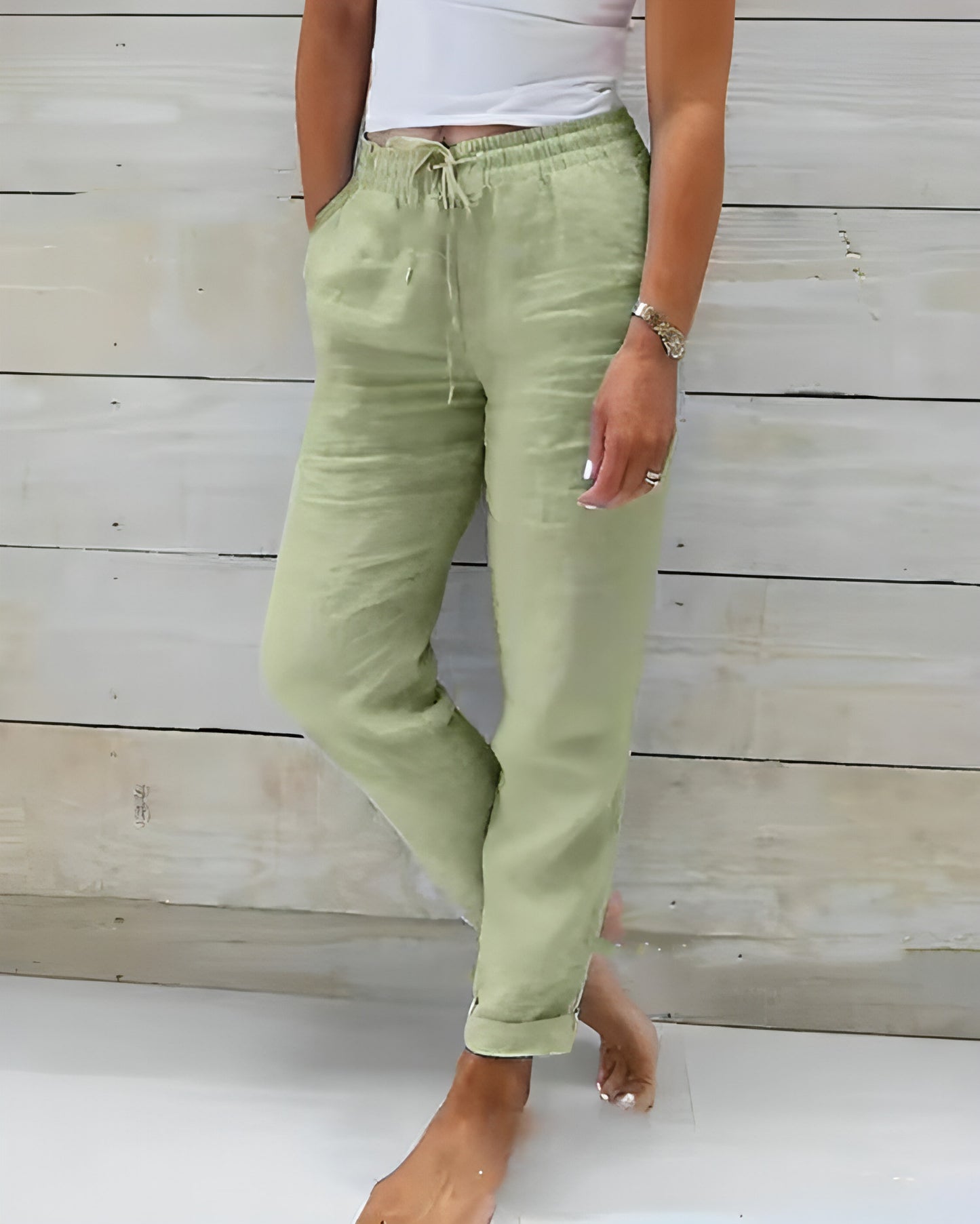 Women's High Waist Elastic Cotton And Linen Casual Pants