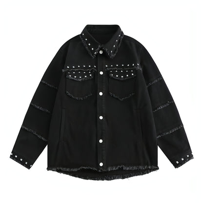 High Street Fashion Brand Hip Hop Rock Rivet Decorative Denim Jacket