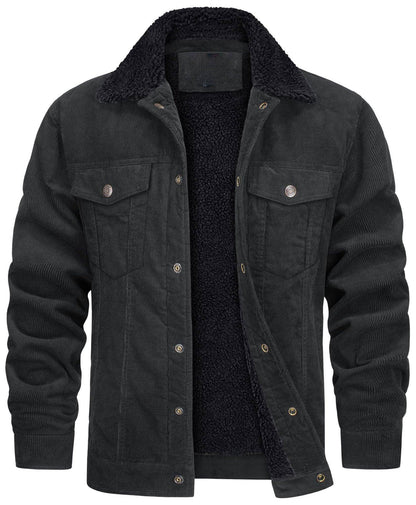 A1. Corduroy Lapel Long Sleeve Plush Jacket Men