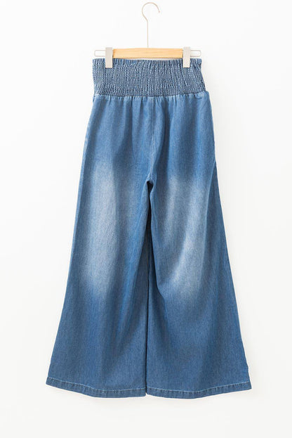 Jeans de perna larga da cintura de Ashleigh Blue Smocked