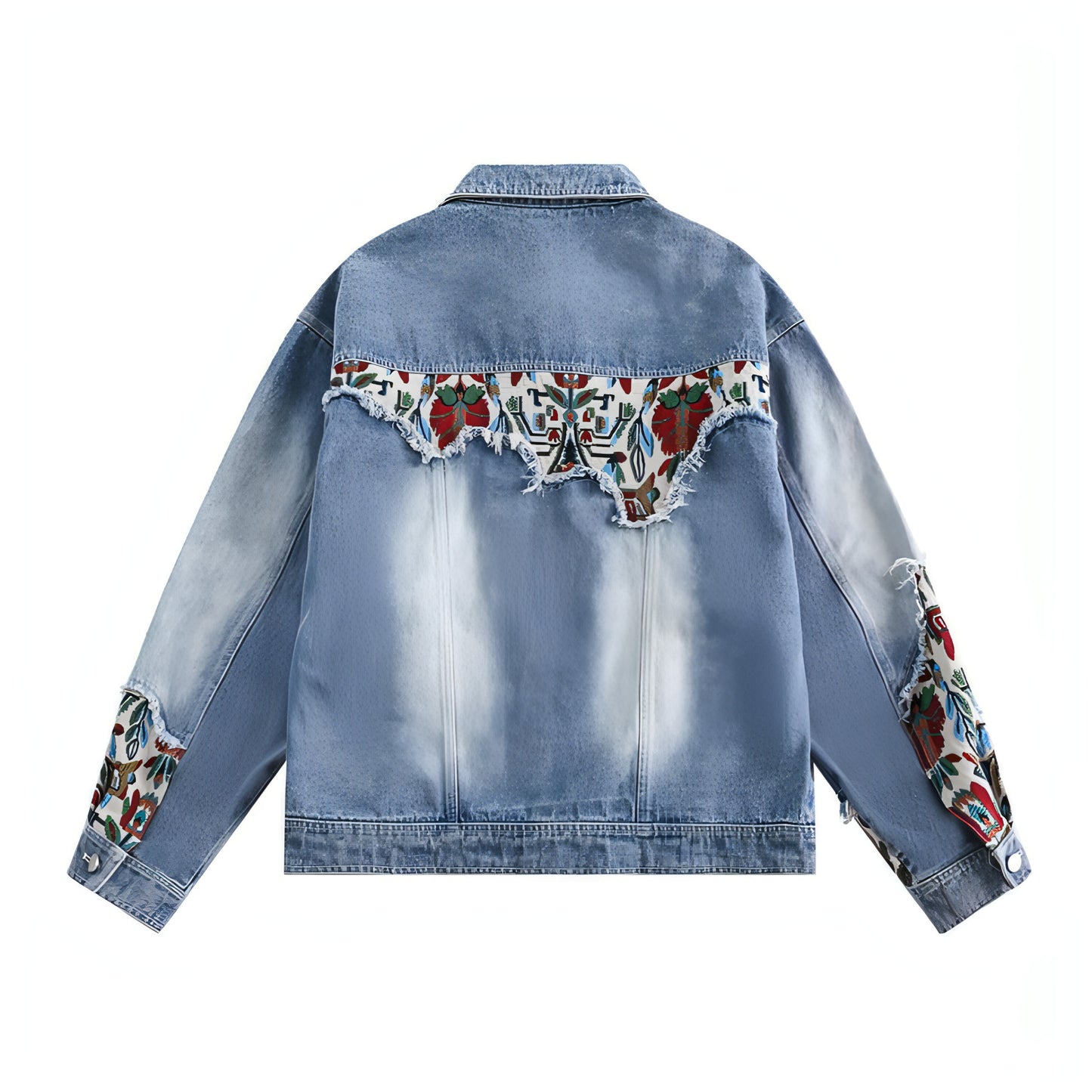 1. Stitching Embroidery Frayed Hem Denim Jacket Women