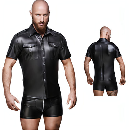 Men's Patent Leather Top DressShirt Stage Subdued Leather Costumes