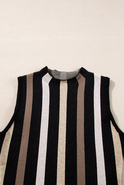 Black Stripe Slim Fit O Neck Sweater Vest