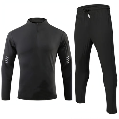 Sports Fitness Men's Long Sleeve Top Zip-up Shirt Trousers Two-piece Suit