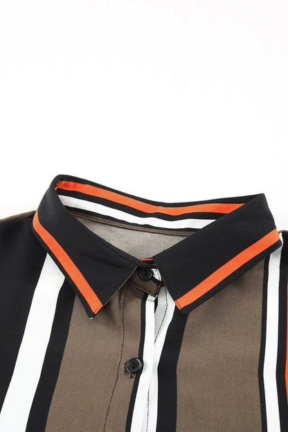 Black Brown Striped Modern Women Shirt - WORLDSHOP