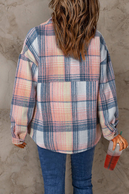 Roze zwart/roze plaid flap -zakken shacket