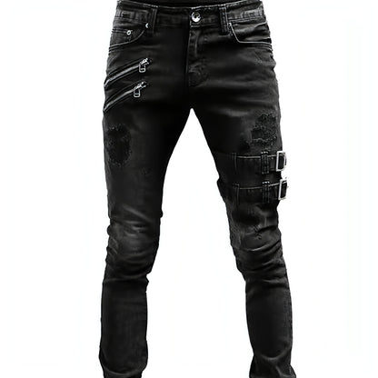 Personalized Trendy Worn Ripped Motorcycle Jeans Men