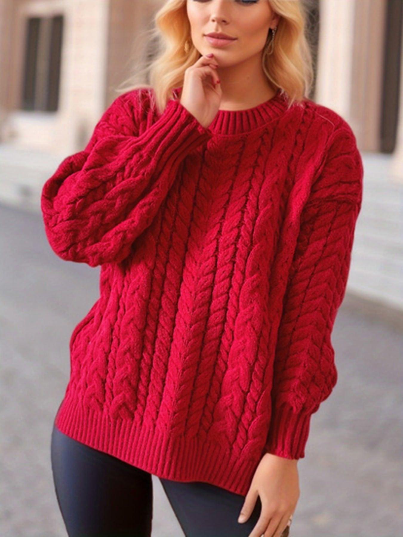 Vintage Vertical Stripes Twist Round Neck Long Sleeve Knitted Pullover Thick Needle Sweater For Women