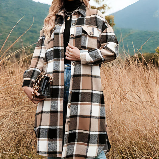 Chaqueta de lana suelta con solapa y abertura lateral para mujer