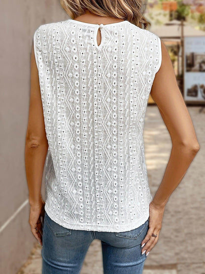 Women's Lace Stitching Solid Color Vest Women's See-through Round Neck Top T-Shirt