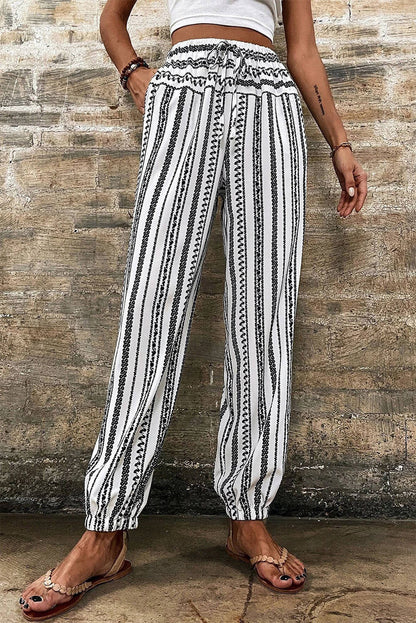 Black Stripe Boho Striped Print Casual Bukser