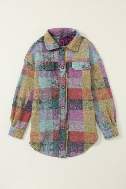 Veste longue surdimensionnée à carreaux brossés multicolores avec poches