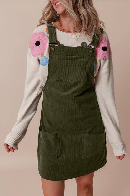 Vineyard Green Solid Frontlommer Ermeløs Corduroy Overall Dress